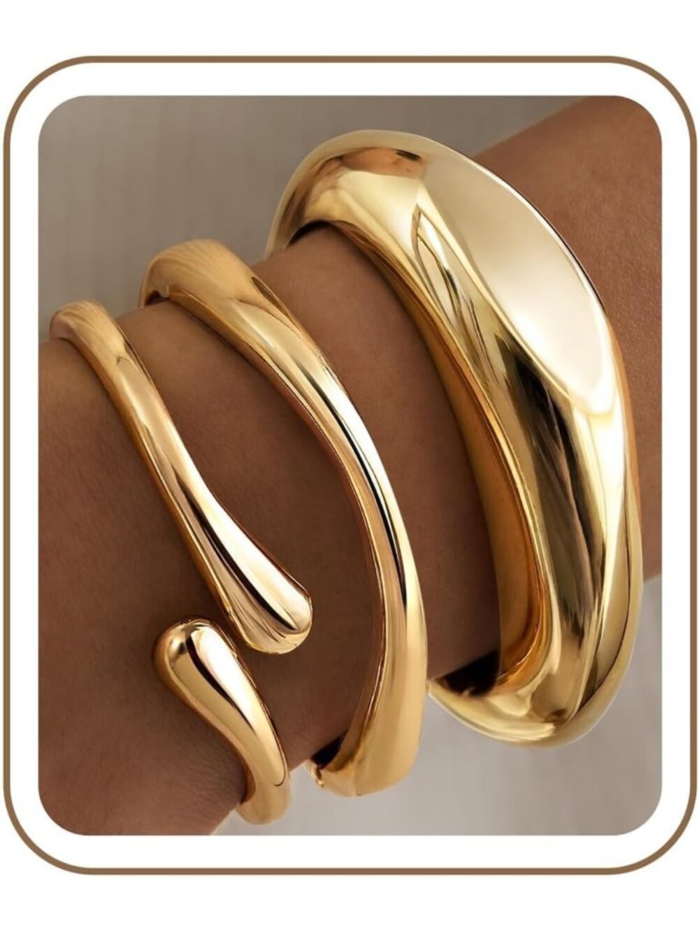 Trendy Chunky Gold Bangle Bracelet Set - Stackable Cuff & Teardrop Bangles